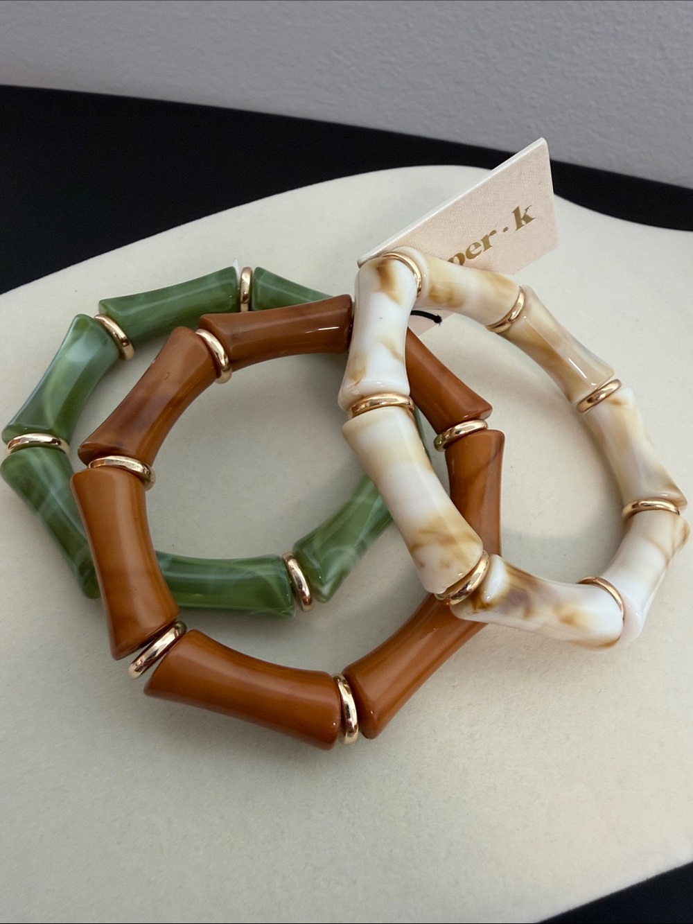 Piper K | Marbled Neutral Colored Bangle Stretch Bracelets - Picture 7 of 7